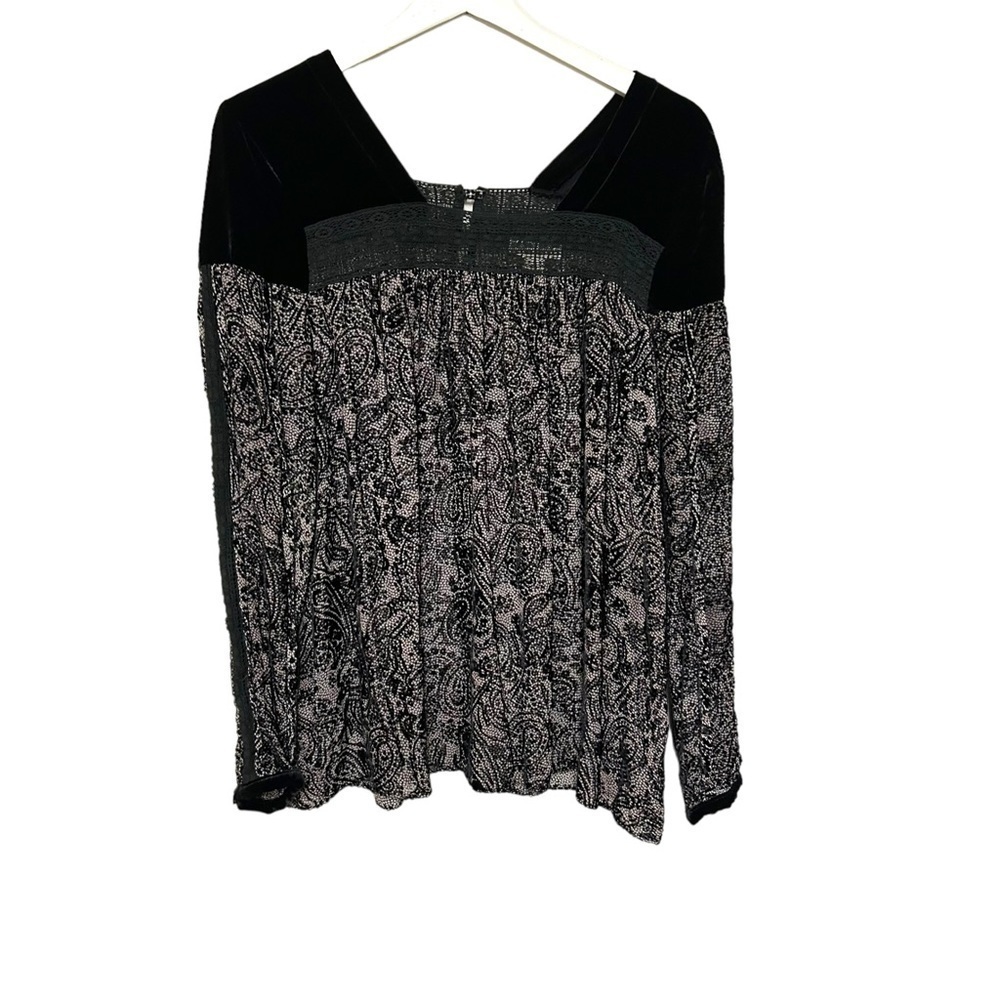 SUNDANCE S blouse Paisley velvet Burnout Flocked sheer crochet detail whimsygoth - Picture 4 of 15